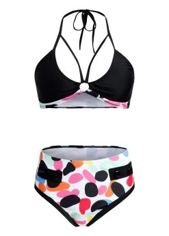 Rainbow Color Polka Dot High Waist Bikini Set -Modlily 1697777554563801168
