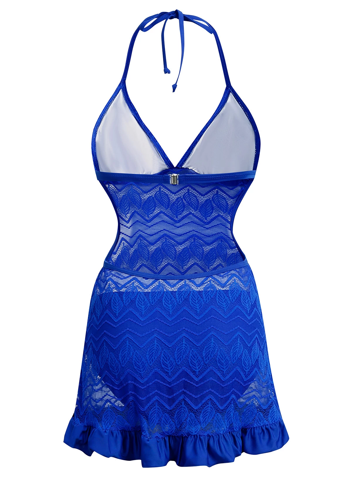 Lace Stitching Solid Halter Swimdress And Panty 4 Lace Stitching Solid Halter Swimdress And Panty - Image 4