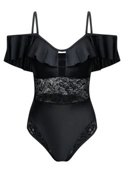 Lace Black Spaghetti Strap One Piece Swimwear 6 Lace Black Spaghetti Strap One Piece Swimwear -Modlily 1697793752296486194