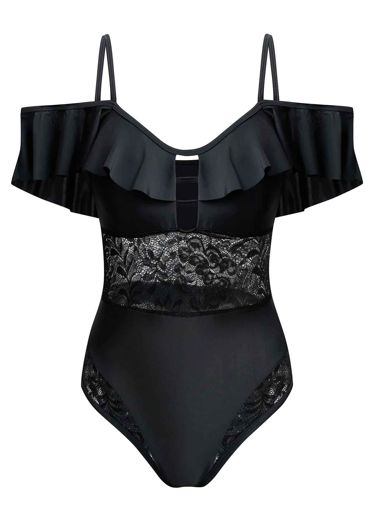 Lace Black Spaghetti Strap One Piece Swimwear 3 Lace Black Spaghetti Strap One Piece Swimwear - Image 3