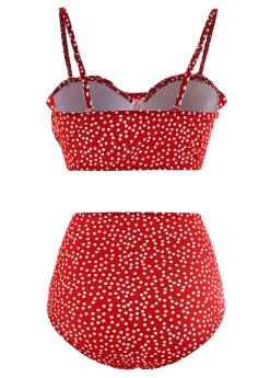 Ruffle Trim Bowknot Polka Dot Bikini Set -Modlily 1697854413322537785