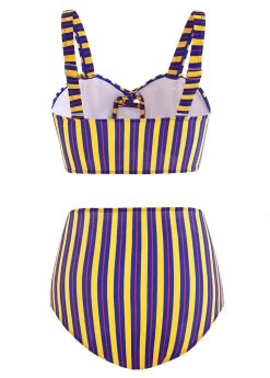 Striped High Waist Cross Front Cutout Bikini Set 7 Striped High Waist Cross Front Cutout Bikini Set -Modlily 1697864687839919294