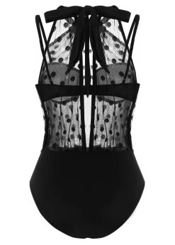 Polka Dot Black Mesh Stitching One Piece Swimwear -Modlily 1697870070585668319