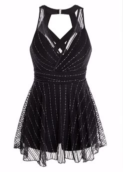 Lace Black Criss Cross One Piece Swimwear -Modlily 1697883268108144489