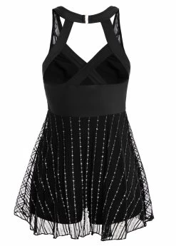 Lace Black Criss Cross One Piece Swimwear -Modlily 1697883268260361764