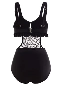 Lace Patchwork Black Flounce Pierced One Piece Swimwear 6 Lace Patchwork Black Flounce Pierced One Piece Swimwear -Modlily 1698027505000260584