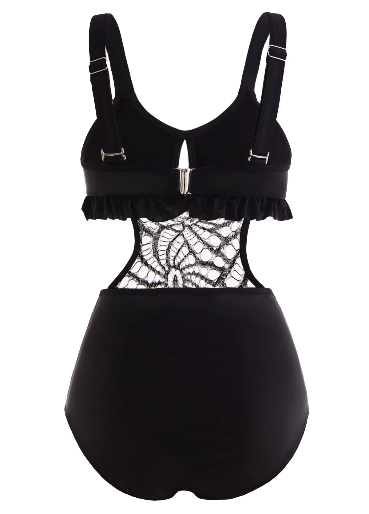 Lace Patchwork Black Flounce Pierced One Piece Swimwear 3 Lace Patchwork Black Flounce Pierced One Piece Swimwear - Image 3
