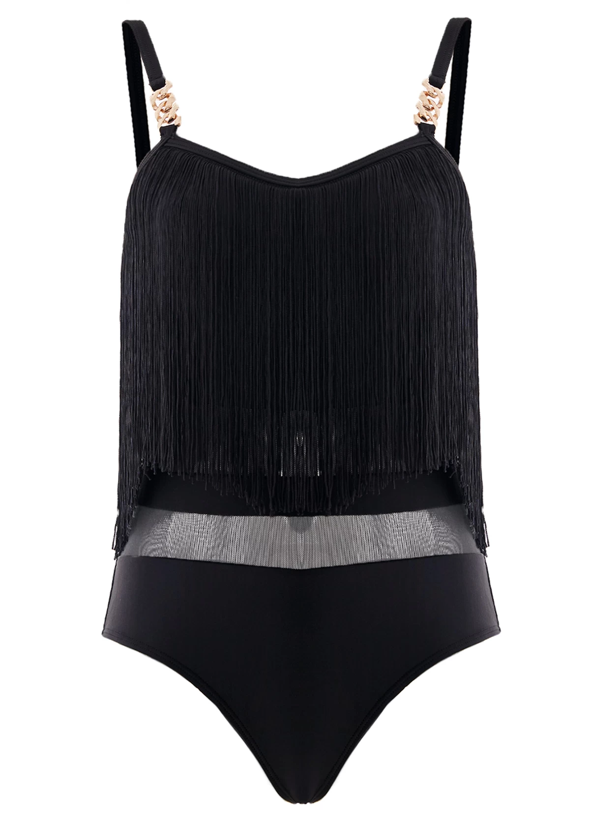 Tassel Black Mesh One Piece Swimwear 3 Tassel Black Mesh One Piece Swimwear - Image 3