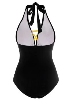 Black Contrast Cross Strap One Piece Swimwear -Modlily 1698045297040650240