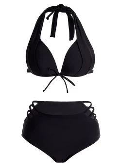 Halter High Waisted Bowknot Pierced Bikini Set -Modlily 1698050352744580761