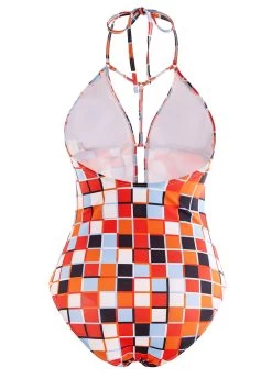 Geometric Print Halter Cutout One Piece Swimwear -Modlily 1698052571613141895