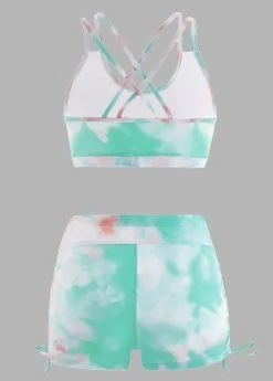 Tie Dye Drawstring Side High Waisted Bikini Set -Modlily 1698113176360749395
