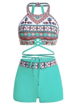 Tribal Print Cutout Back Tie Front Bikini Set -Modlily 1698140268987585348