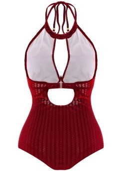 Criss Cross Wine Red Cutout One Piece Swimwear -Modlily 1698149558680715916