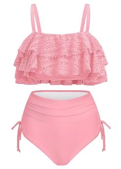 Patchwork High Waisted Light Pink Bikini Set -Modlily 1698289713224030093