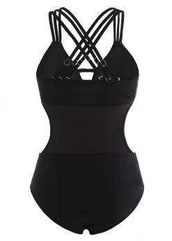 Black Cross Strap Cutout Waist One Piece Swimwear -Modlily 1698319300404750385