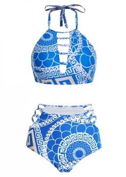 Geometric Print High Waisted Halter Bikini Set 8 Geometric Print High Waisted Halter Bikini Set -Modlily 1698320149713829475