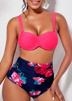 Tie Back Flower Print High Waist Bikini Set