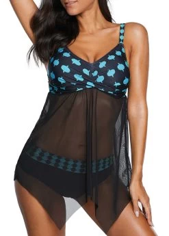 Asymmetric Hem Spaghetti Strap Swimdress And Panty -Modlily 225603 P 16285061159802