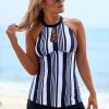 Striped Pierced Tie Side Tankini Set