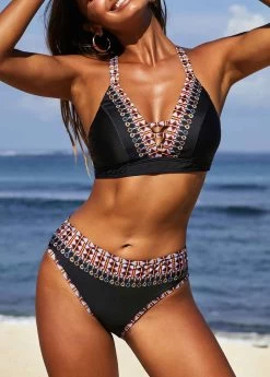 Tribal Print Criss Cross Back Bikini Set