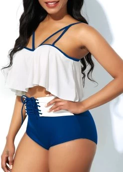 High Waist White Bikini Top And Lace Up Panty -Modlily 234733 P 15789707724153