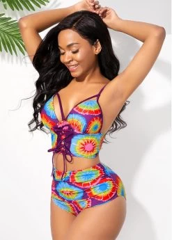 Multi Color High Waisted Printed Bikini Set -Modlily 235080 P 15864138240612