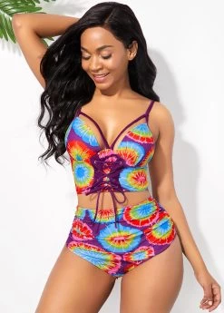 Multi Color High Waisted Printed Bikini Set -Modlily 235080 P 15864138248233