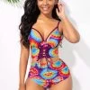 Multi Color High Waisted Printed Bikini Set