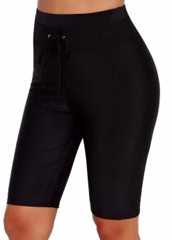 High Waist Drawstring Detail Black Swim Shorts -Modlily 237872 P 1645420003351