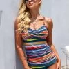 Rainbow Stripe Criss Cross Back Tankini Set