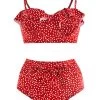 Ruffle Trim Bowknot Polka Dot Bikini Set