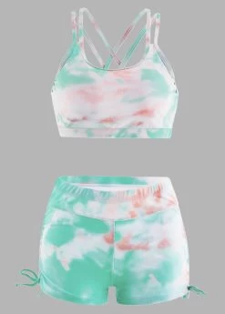 Tie Dye Drawstring Side High Waisted Bikini Set