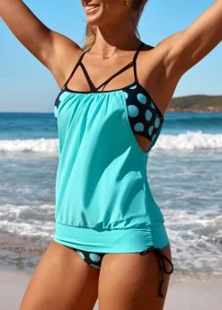 Polka Dot Tie Mint Green Tankini Set 12 Polka Dot Tie Mint Green Tankini Set -Modlily 243720 P 16812071494792