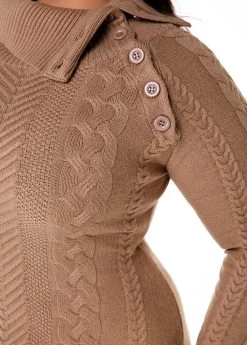 Plus Size Cable Knit Flap Collar Dress -Modlily 254748 P 16035218840634