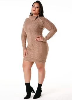 Plus Size Cable Knit Flap Collar Dress -Modlily 254748 P 16035218845132