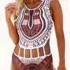 Dashiki Print Cutout Waist One Piece Swimwear