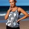 Spaghetti Strap Contrast Striped Blouson Tankini Set