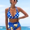 Halter Polka Dot High Waist Bikini Set