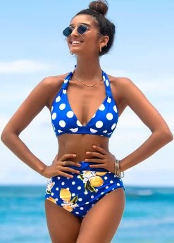 Halter Polka Dot High Waist Bikini Set -Modlily 257652 P 1616474842166