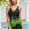 Plant Print Spaghetti Strap Tankini Set