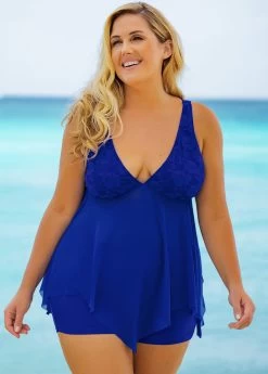 Plus Size Lace Stitching Swimdress And Shorts -Modlily 258892 P 16182765871853
