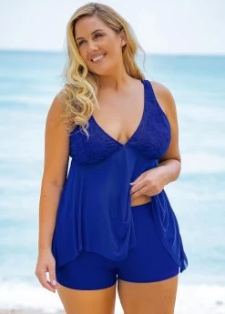 Plus Size Lace Stitching Swimdress And Shorts -Modlily 258892 P 16182765873914