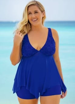 Plus Size Lace Stitching Swimdress And Shorts -Modlily 258892 P 16182765878660