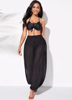 High Waisted Mesh Cutout Leg Beach Pants 8 High Waisted Mesh Cutout Leg Beach Pants -Modlily 258896 P 16164760750253