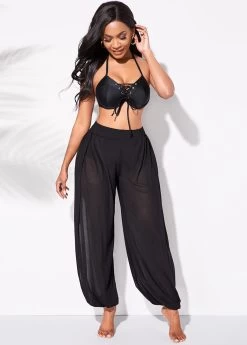 High Waisted Mesh Cutout Leg Beach Pants 9 High Waisted Mesh Cutout Leg Beach Pants -Modlily 258896 P 16164760758614