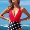 Polka Dot Halter One Piece Swimwear