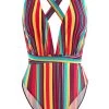 Rainbow Stripe Halter One Piece Swimwear