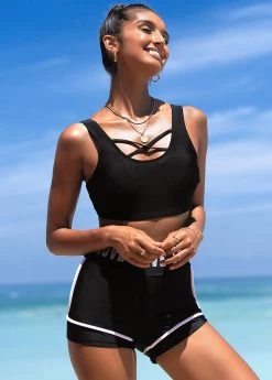 Letter Print Cross Strap High Waisted Bikini Set -Modlily 259974 P 1616491421962