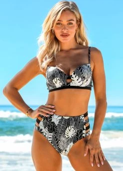 Leaf Print High Waist Ladder Cutout Bikini Set 7 Leaf Print High Waist Ladder Cutout Bikini Set -Modlily 260168 P 16182033275890